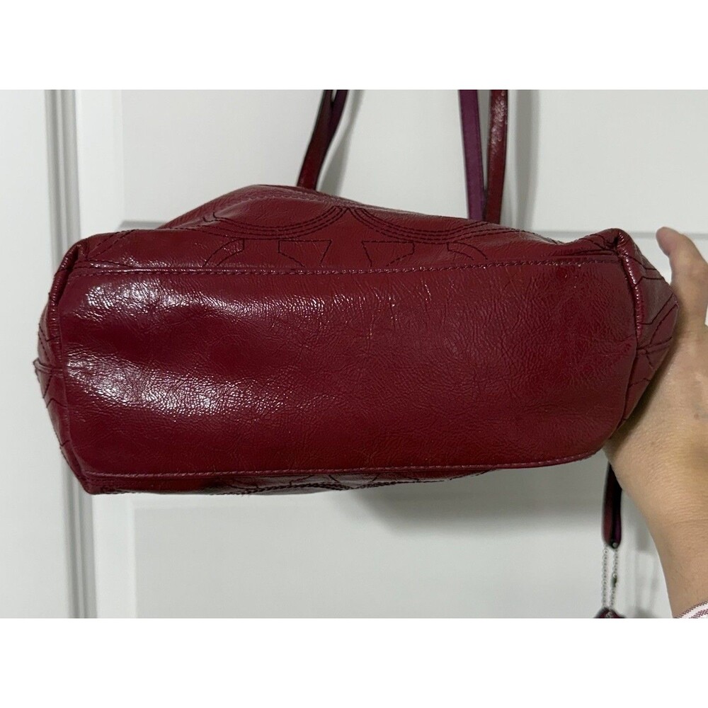 Coach Berry Pink Patent Leather Stitched C Signature Stripe Shoulder Bag. - Picture 10 of 16
